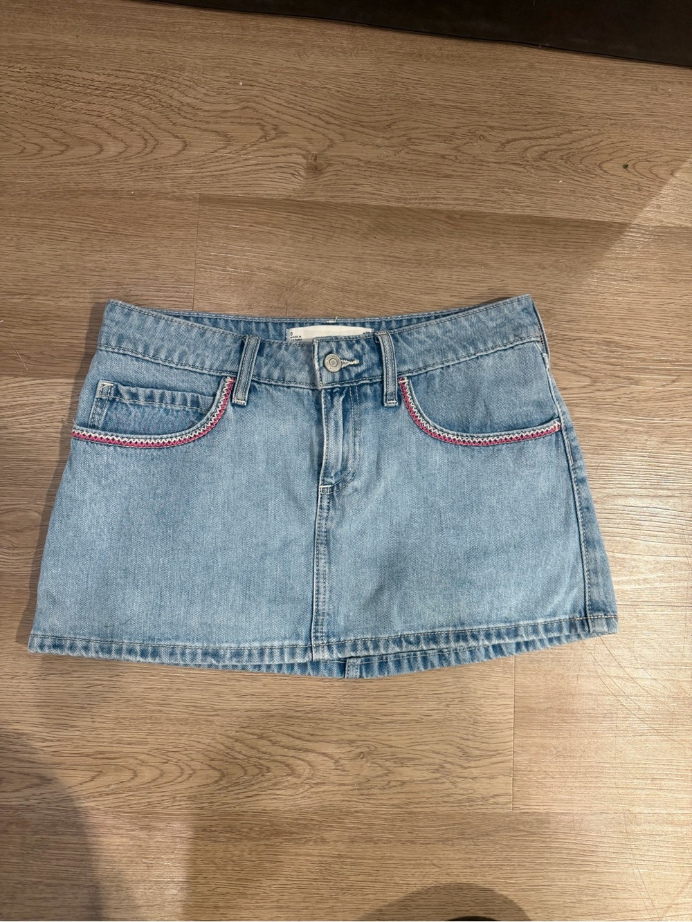 Hollister Light Blue Denim Mini Skirt with Pink Trim